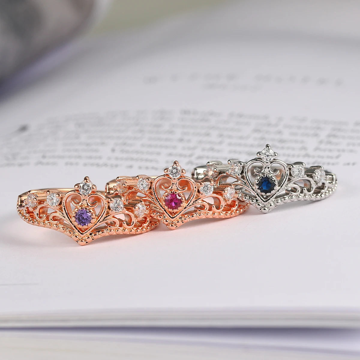 ZHOUYANG Crown Rings For Girls Party Finger Rings Rose Gold Color Brand Crystal Jewelry for women Anel KBR212