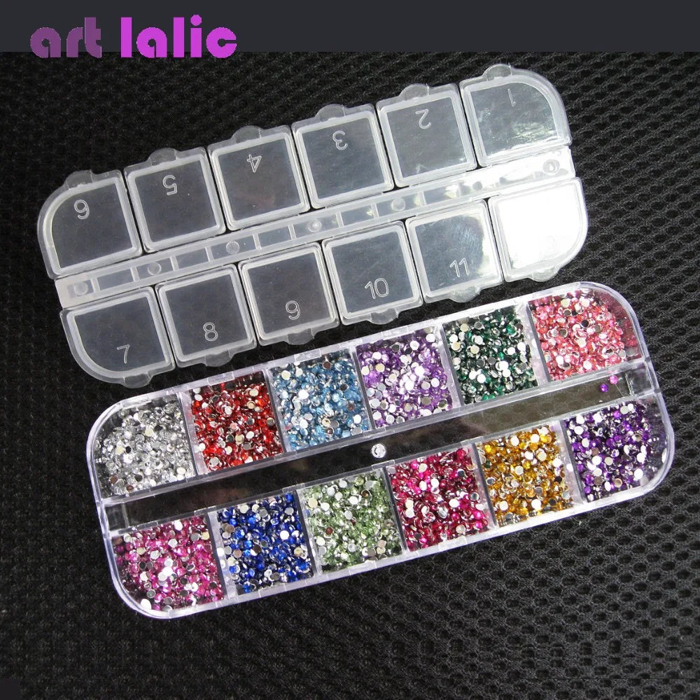 Round Colorful Rhinestones with Hard Case, Nail Art Decorations, DIY Decorations, 1.5mm, 3000PCs