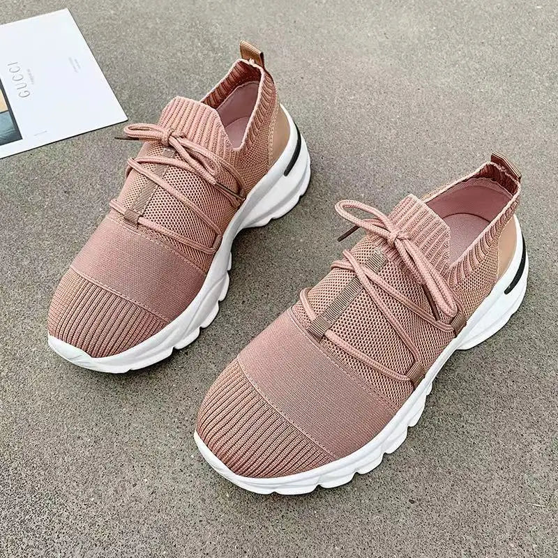 Damesschoenen Lente Ronde Neus Gevulkaniseerde Schoenen Mode Nieuwe Lichtgewicht Casual Schoenen Lace Up Ademende Sneakers