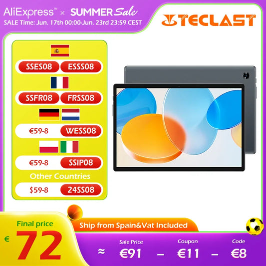Teclast M40 Pro 10.1 Inch Android 12 Tablet 8GB RAM 128GB ROM 1920x1200 FHD T616 8 Cores GPS Type-C Metal Body 4G LTE Dual SIM