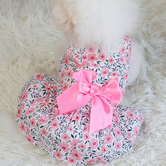 Bloemenprinses Jurk Lente Zomer Hondenkleding Zoete huisdierkleding Leuke bedrukte puppy kat rok Dunne rok huisdierkleding