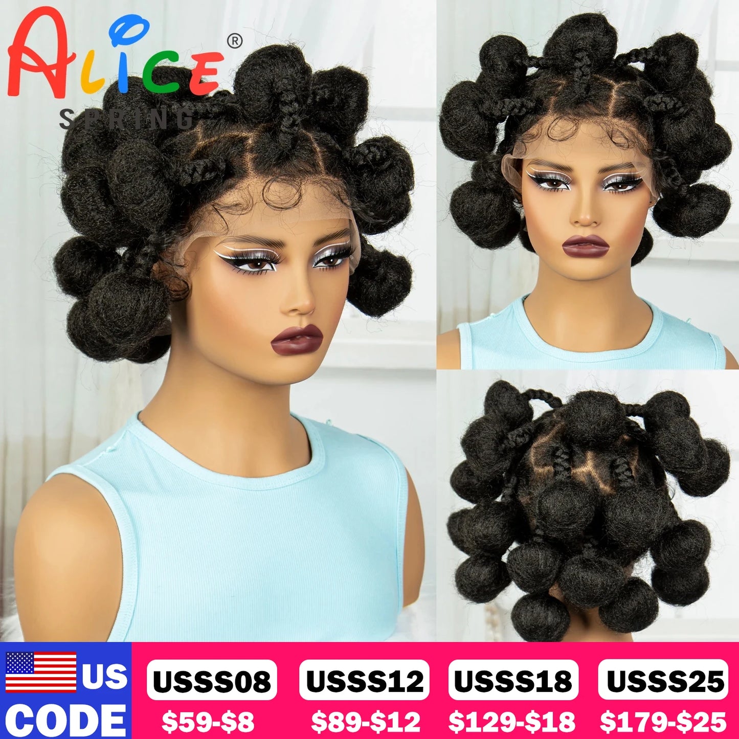 Bantu Full Lace Braided Wigs Synthetic Lace Front Kontless Box Braiding Hair Wig Short Cute Handmade Braided Lace Wig for Women