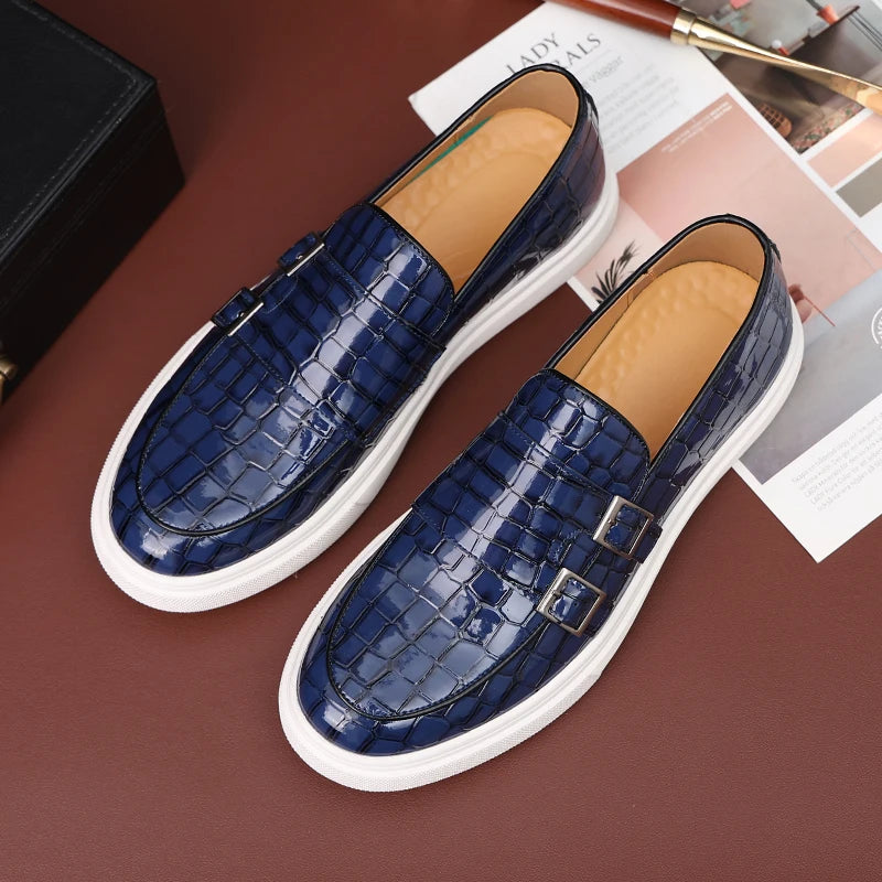 New Men's Vulcanize Shoes Slip-On Sneakers Double Buckle Monk Shoes  Handmade Men Shoes  Size 38-46