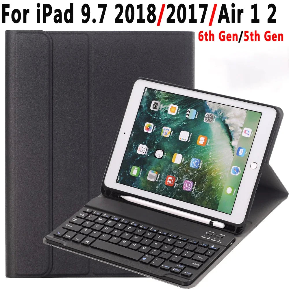 Pencil Holder Keyboard Case for Apple iPad 9.7 2018 6 6th Generation 5 5th 2017 Air 1 2 Pro 9.7 A1893 A1954 A1822 A1823 A1566