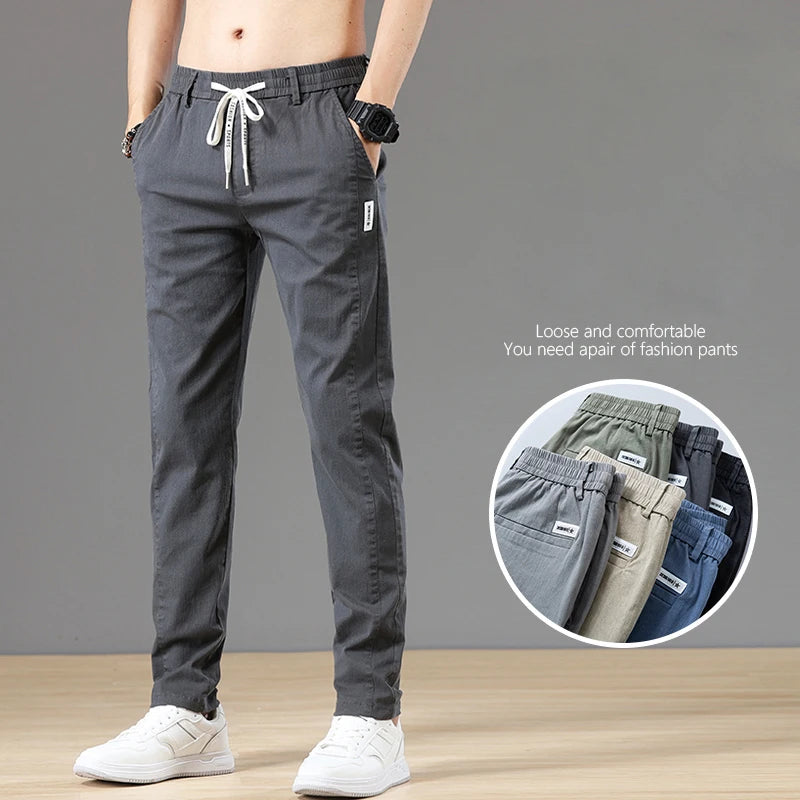 2023 Spring Men's Trousers Classic Version Cotton Solid Color Fashion Full Length Grey Business Casual Jeans Pants Male