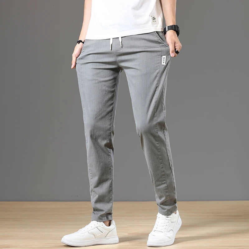 2023 Spring Men's Trousers Classic Version Cotton Solid Color Fashion Full Length Grey Business Casual Jeans Pants Male