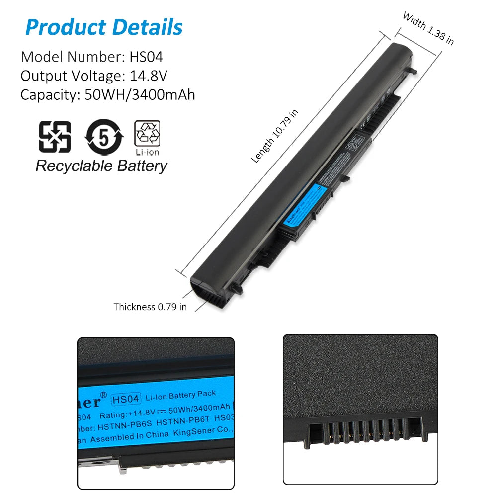 KingSener HS04 3400mAh Laptop Battery For HP 240 245 250 255 G4 HSTNN-LB6U HSTNN-LB6V HSTNN-PB6S 807611-831 807957-001 HS03 HS04