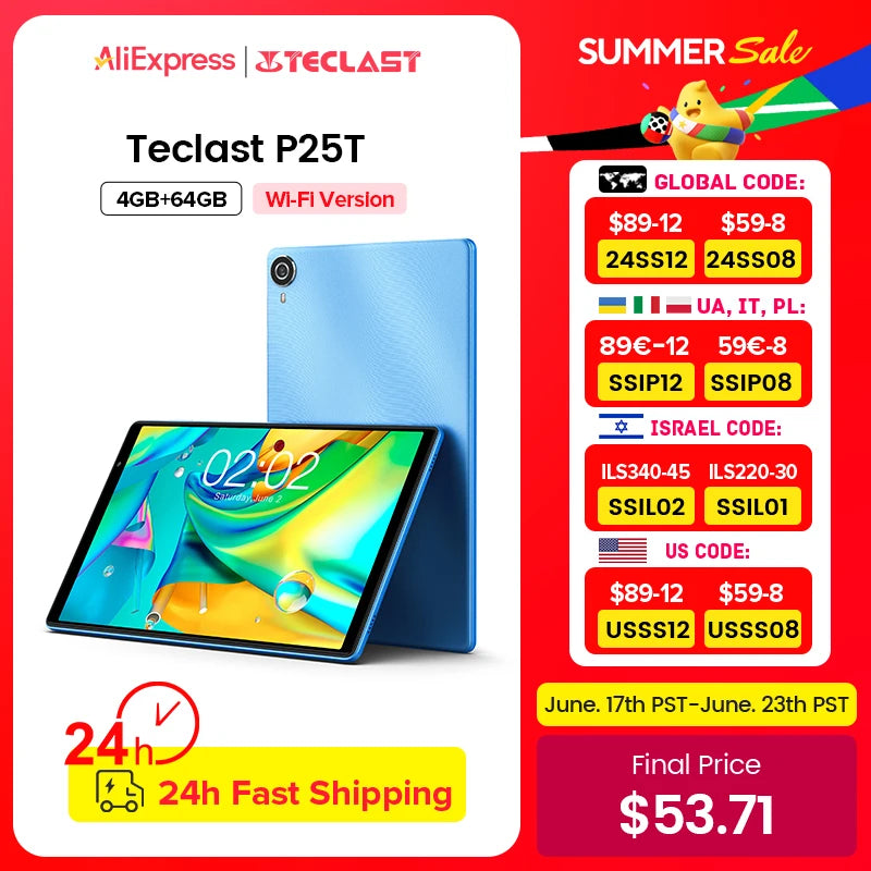 Teclast P25T 2023 Android 12 Tablet 10.1 inch IPS 1280x800 4GB RAM 64GB ROM 2.4G+5G Wi-Fi 6 BT 5.0 Type-C Dual Cameras