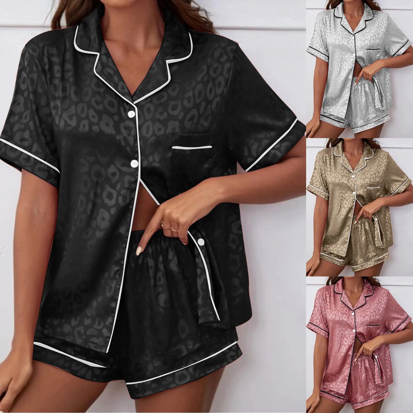 Women's Comfortable Home Wear 2 Pieces Short Sleeved Imitation Silk Pajamas 2024 Summer Multi-Color Set Breathable Costume