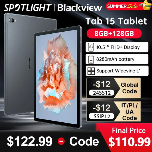 【World Premiere 】Blackview Tab 15 8GB+128GB Tablet Android Pad Octa core Unisoc T610 8280mAh 10.51'' FHD+ Display 13MP Camera