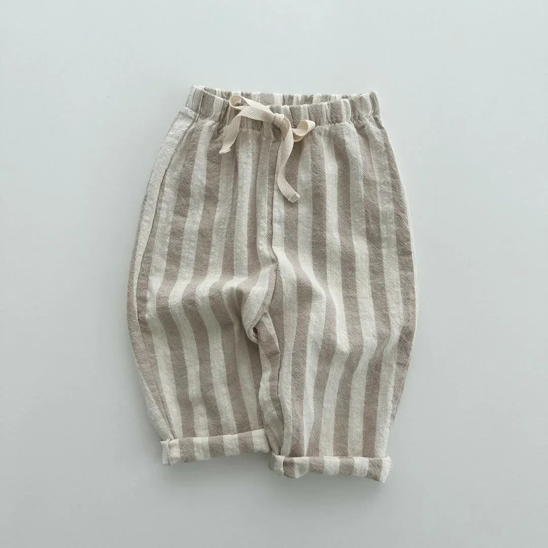 6543B Baby Pants Summer New Korean Cotton Thin Boy's Pant Casual Loose Striped Girl's Pants 1-5Year Kid's Trousers