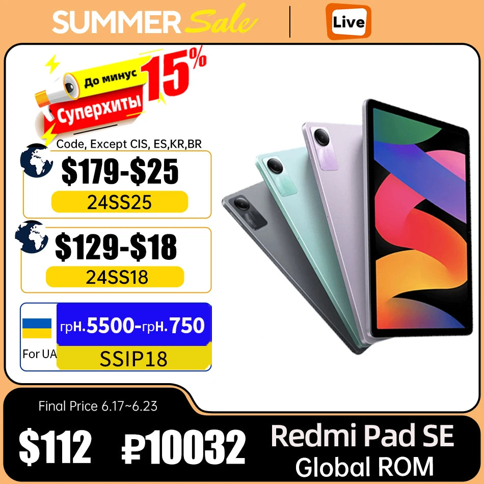 Xiaomi Redmi Pad SE Global ROM 128GB/256GB 8000mAh Battery 11 inch FHD+ 90Hz Display Quad Speakers Snapdragon 680 Mi Tablet