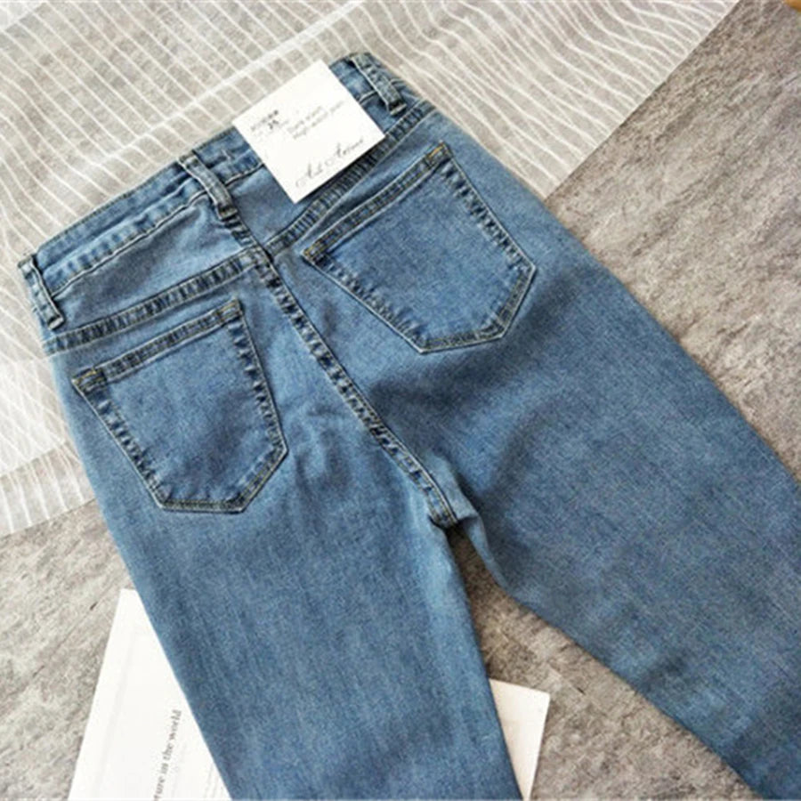 Oversize 38 Slim High Waist Penci Jeans Classic Skinny Denim Pants Blue Pantalones Ankle Length Vaquero Korean Trouser New