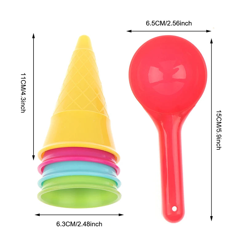 5 Pcs/lot Cute Ice Cream Cone Scoop Sets Beach Toys Sand Kids Children Outdoor Play