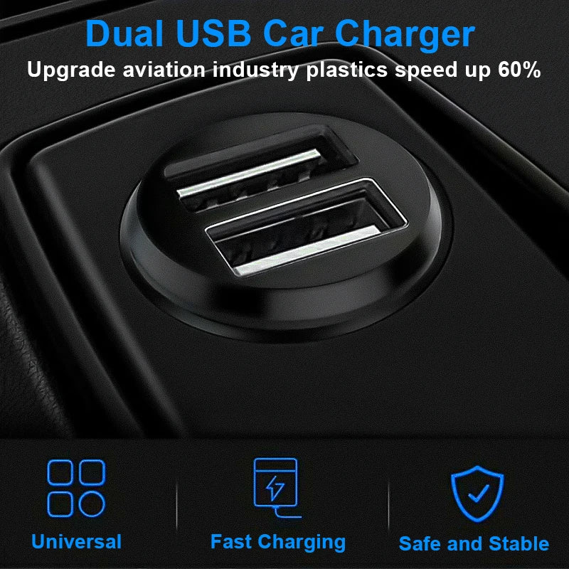 5v 3.1A Dual USB Fast Charging Car Charger USB C Car Phone Charger Adapter For iPhone 13 12 Xiaomi Samsung Huawei Universal