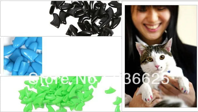 Free Shipping Lots 100pcs 14 Colors Soft Cat Pet Nail Caps Claw Control Paws off + 5pcs Adhesive Glue Size XS S M L