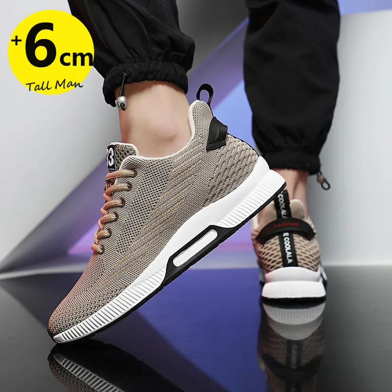 Sneakers Men Height Increase Insoles 6cm Elevator Shoes Taller Heel Lift Plus Size 37-46