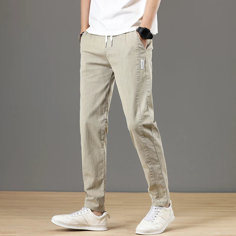 2023 Spring Men's Trousers Classic Version Cotton Solid Color Fashion Full Length Grey Business Casual Jeans Pants Male