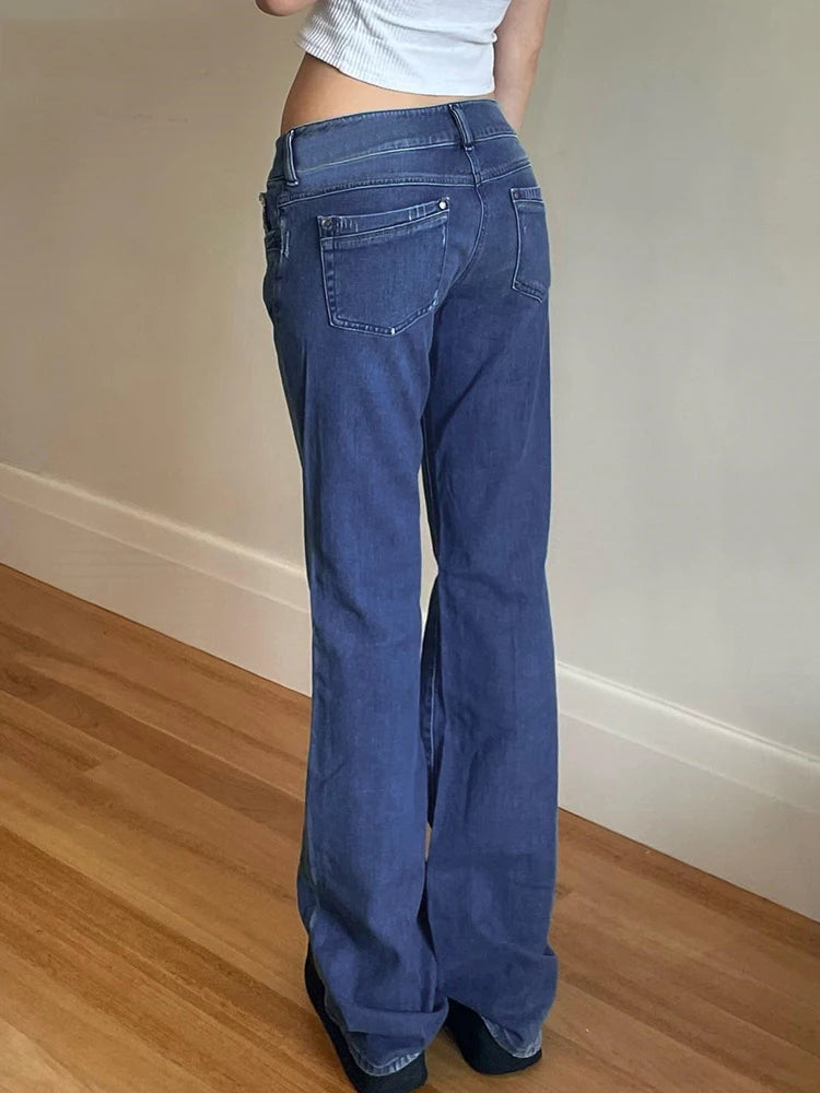 2023 Women Flared Jeans Mid Waist Denim Pant Vintage Stretch 90s Streetwear Y2k Boot Cut Pant Elastic Skinny Mom Jeans Trousers