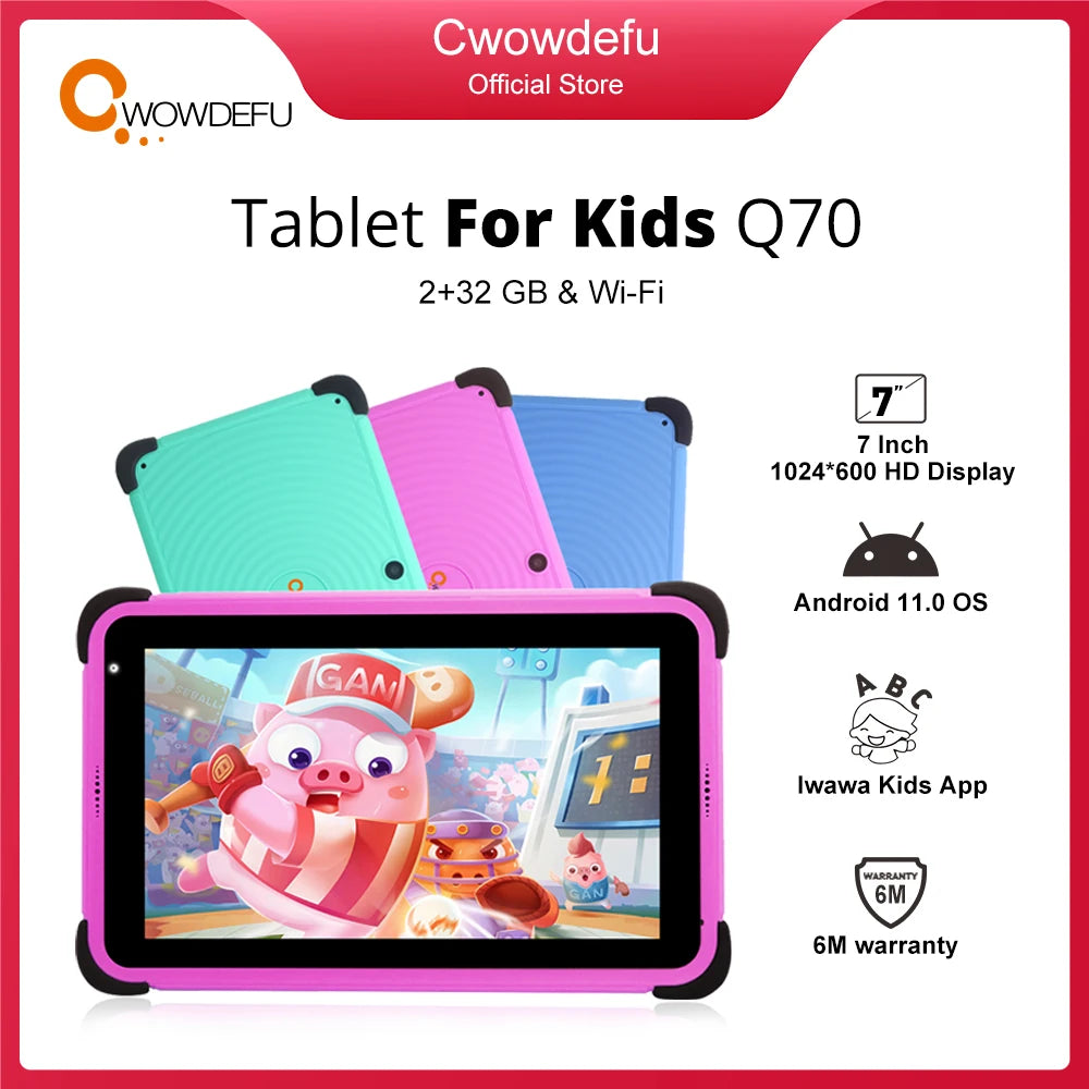 CWOWDEFU 7" Kids Tablet Android 11 2GB 32GB Quad Core WiFi Google Play Children Tablets for Girl Educational Gift 3000mAh Hebrew