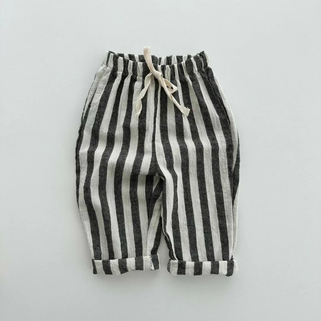 6543B Baby Pants Summer New Korean Cotton Thin Boy's Pant Casual Loose Striped Girl's Pants 1-5Year Kid's Trousers