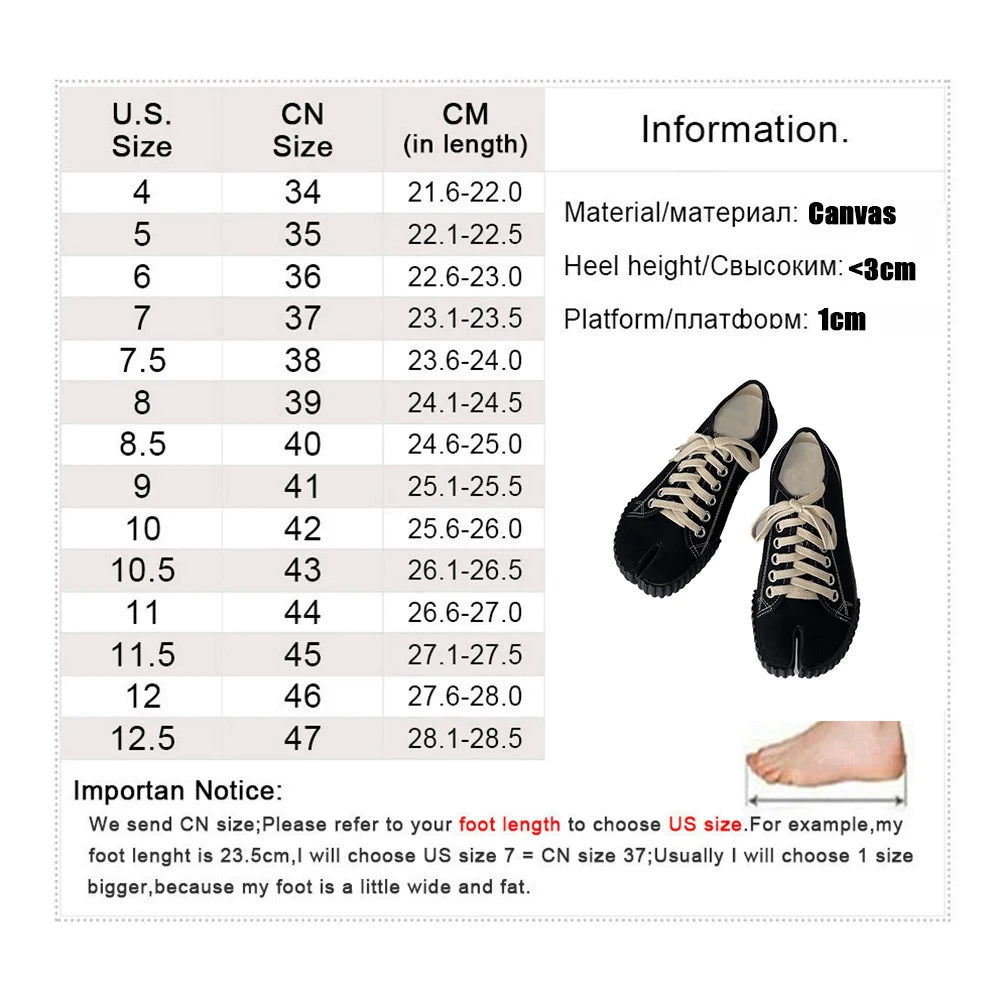 New Tabi Canvas Sneakers Women Split Toe Flats Women Shoes Low Top Tabi Shoes Pig Hoof Shoes Woman Casual femmes chaussures