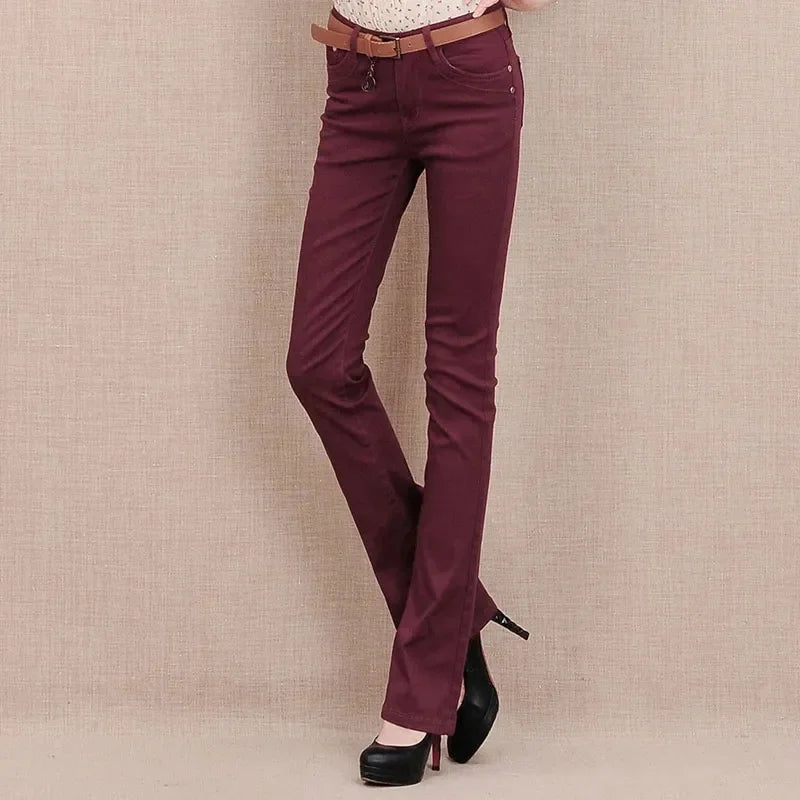 White Mid Waist Skinny Flare Jeans Women Casual Candy Color Office Denim Pants Korean Classic Stretch Kot Pantolon Slim Vaqueros