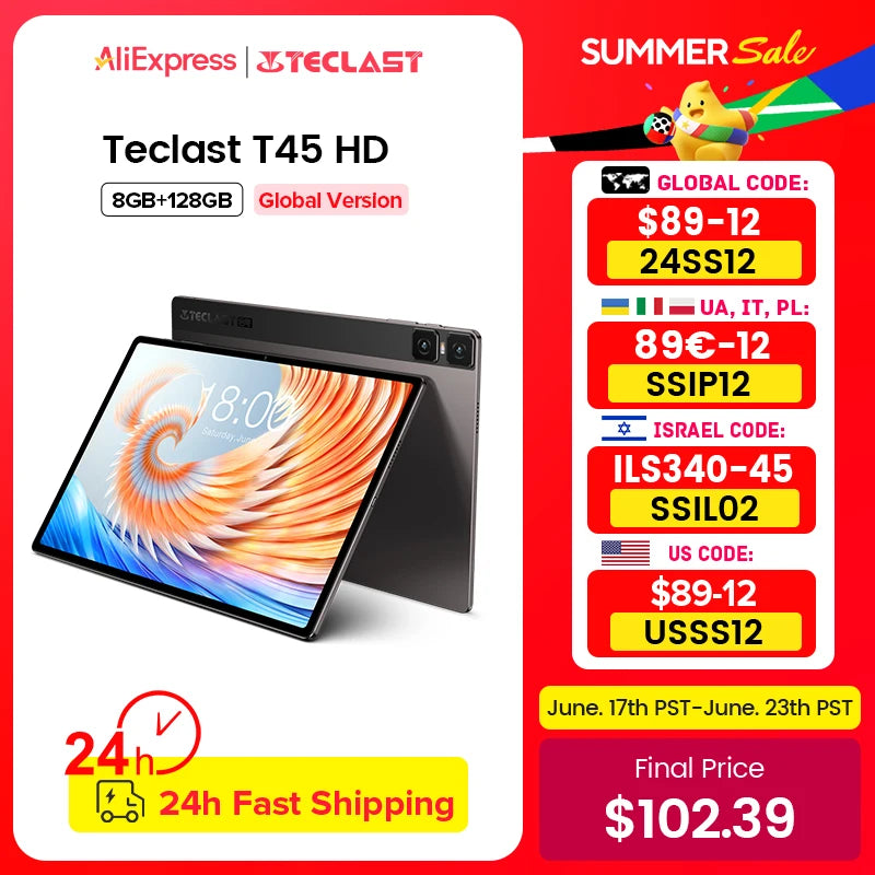 Teclast T45HD 10.51 inch Tablet Android 13 Incell Fully Laminated 8GB+8GB RAM 128GB ROM UNISOC T606 8-Core 1200x1920 IPS 4G LTE