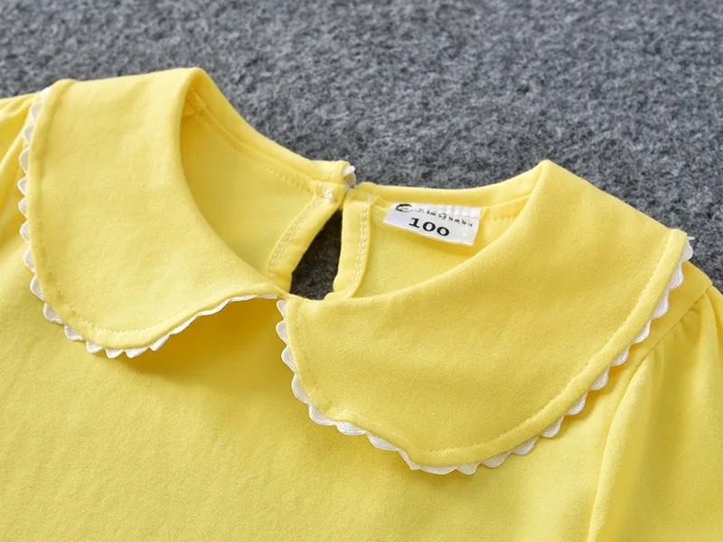 Girls T-shirts Summer Short Sleeve Cotton T shirt Peter Pan Collar Baby Toddler Girl Blouse Shirt Kids Tops Children's Clothes