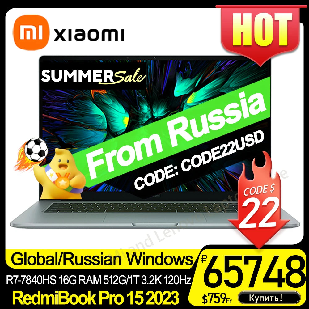 【Russia Stock】 Xiaomi RedmiBook Pro 15 2023 Laptop R7-7840HS/R5-7640HS AMD 780M/760M 16G RAM 512G/1T 3.2K 120Hz 15.6'' Notebook