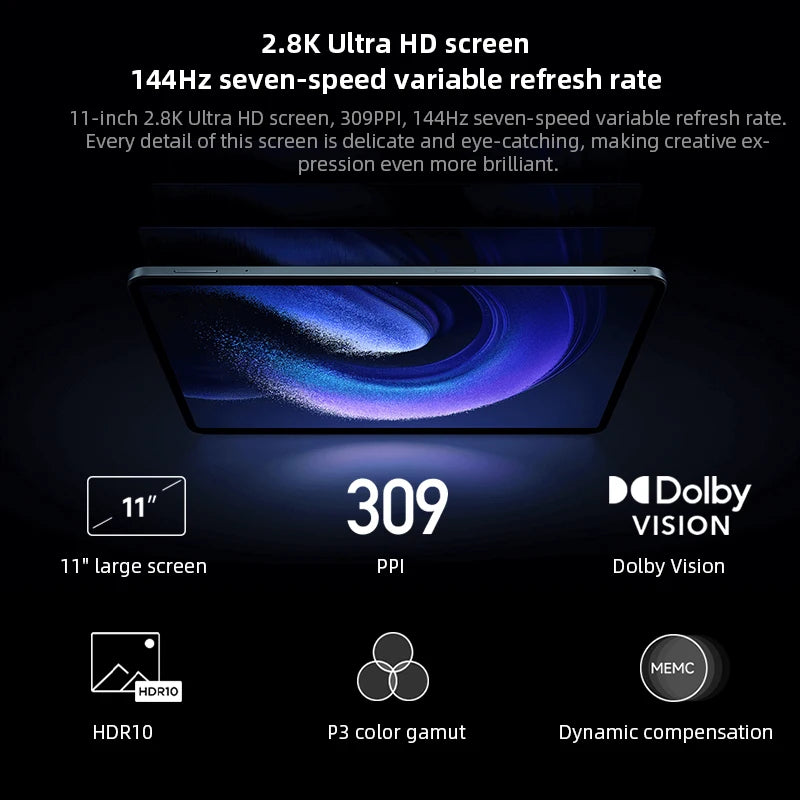 Global ROM Xiaomi Mi Pad 6 Snapdragon 870 Tablet 11" 2.8K 144Hz Screen 8840mAh 33W Fast Charging MIUI 14 13MP Rear Camera