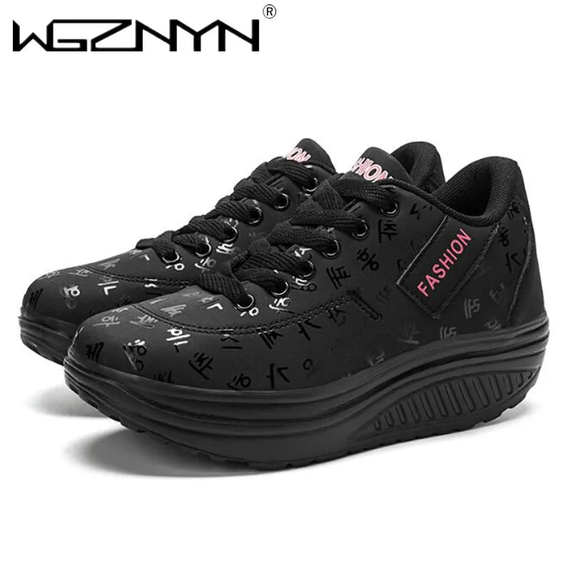 Women Sneakers Solid Wedge Casual Sport Shoes Woman Sneakers Women Outdoor Shoes Woman Lace-up Female Sneakers Zapatillas Mujer