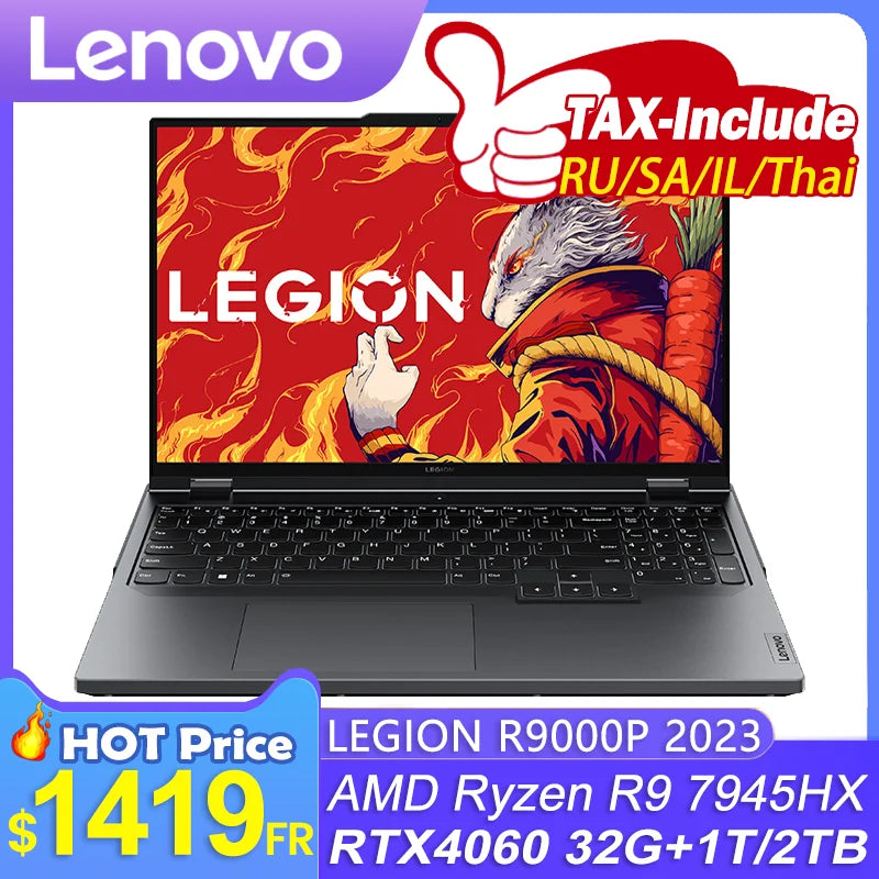 Lenovo LEGION R9000P 2023 16inch E-sports Gaming Laptop AMD R9 7945HX 16 Cores  Geforce RTX4060 8G 2.5K 240Hz Game Notebook