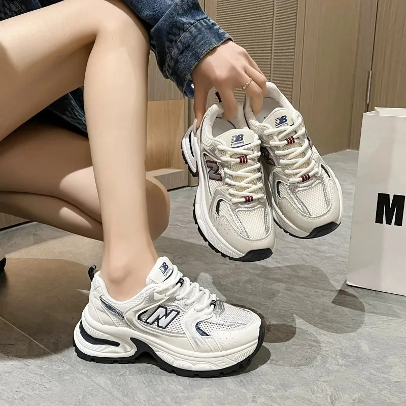 Women's Luxury Thick Sole Sneakers Fashion Casual Shoes Sneakers Women's Mesh Breathable Thick Sole Tennis Vulcanized Shoes