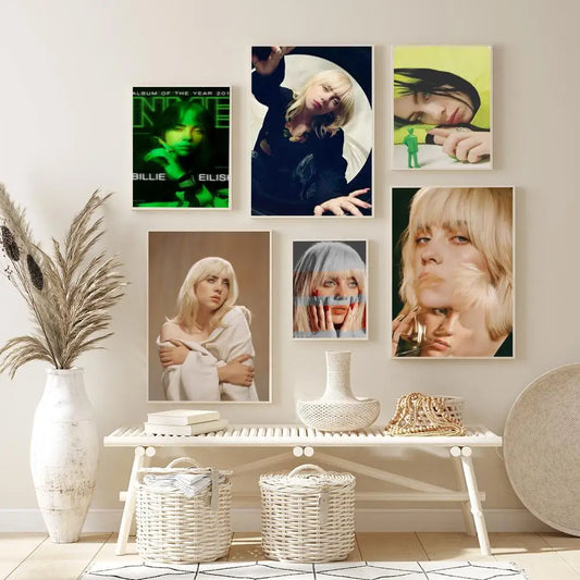 B-Billie E-Eilish Hot Singer  Poster Self-adhesive Art Poster Whitepaper Prints Posters Artwork Home Decor