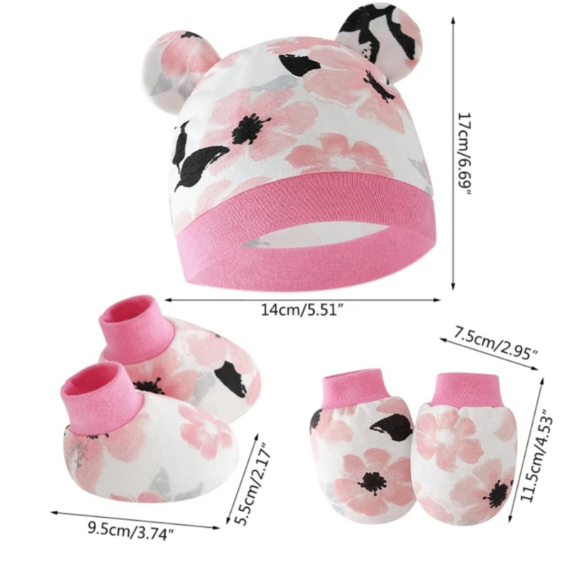 3pcs/set Cotton Newborn Cap with Anti Scratch Mittens and Foot Cover Infant Warm Headwear Baby Gloves with Socks Set