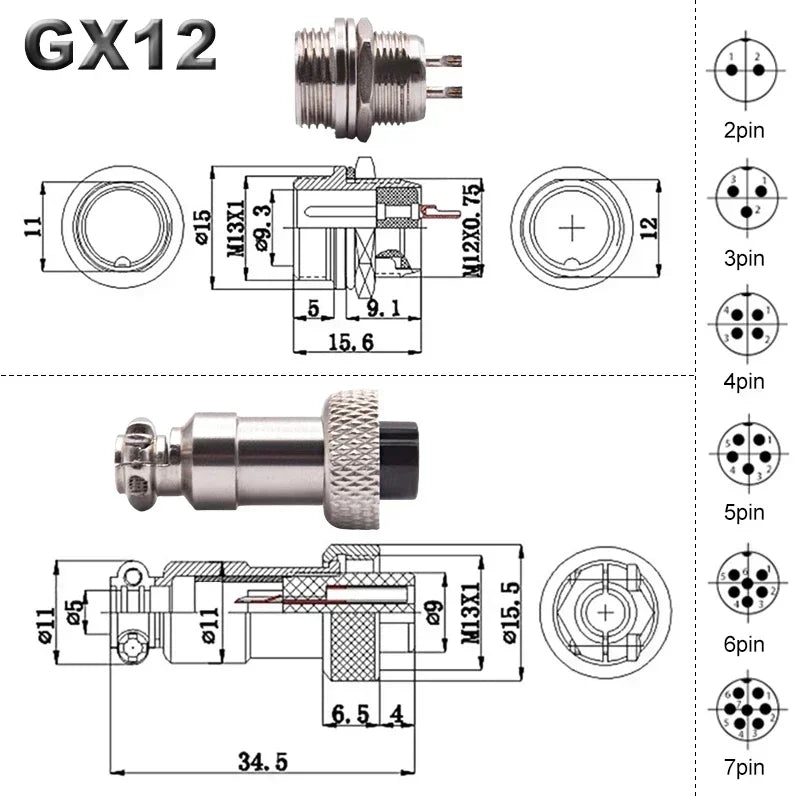 10set GX12 2/3/4/5/6/7 Pin 12mm Aviation Connector Male + Female L88-93 Circular Air Socket Plug Electrical Wire Panel Connector