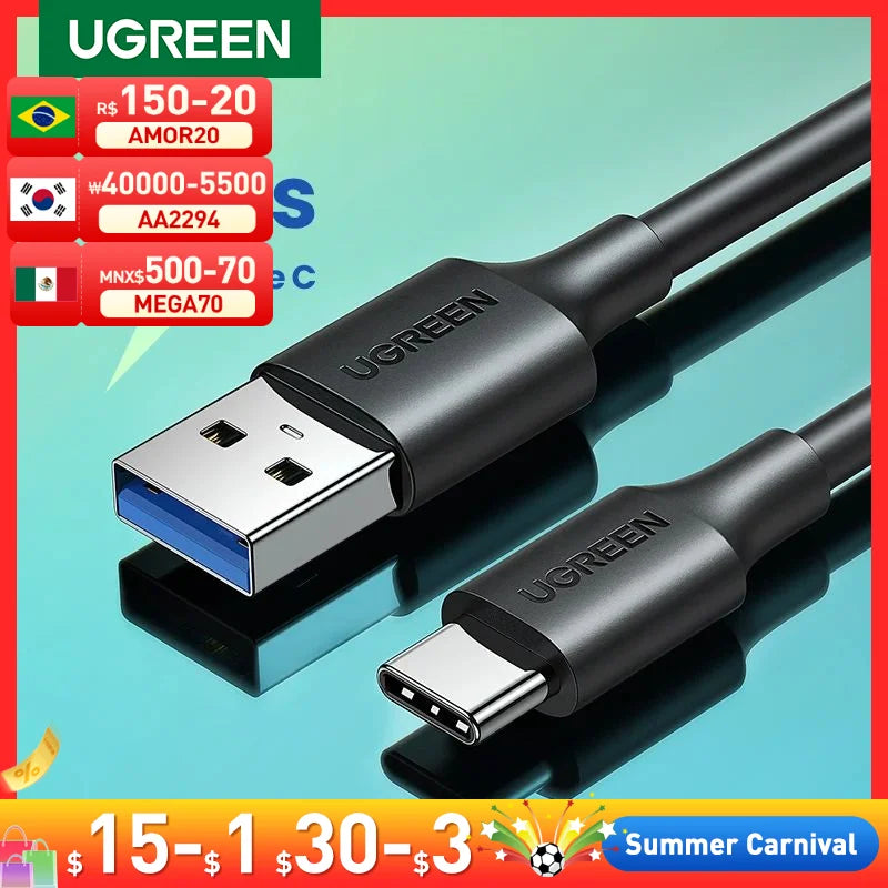 UGREEN USB C Cable 5Gbps USB3.0 A to USB C for iPad Pro Samsung Galaxy S24 for Switch M2 SSD NVME USB3.0 Super Speed Data Cable