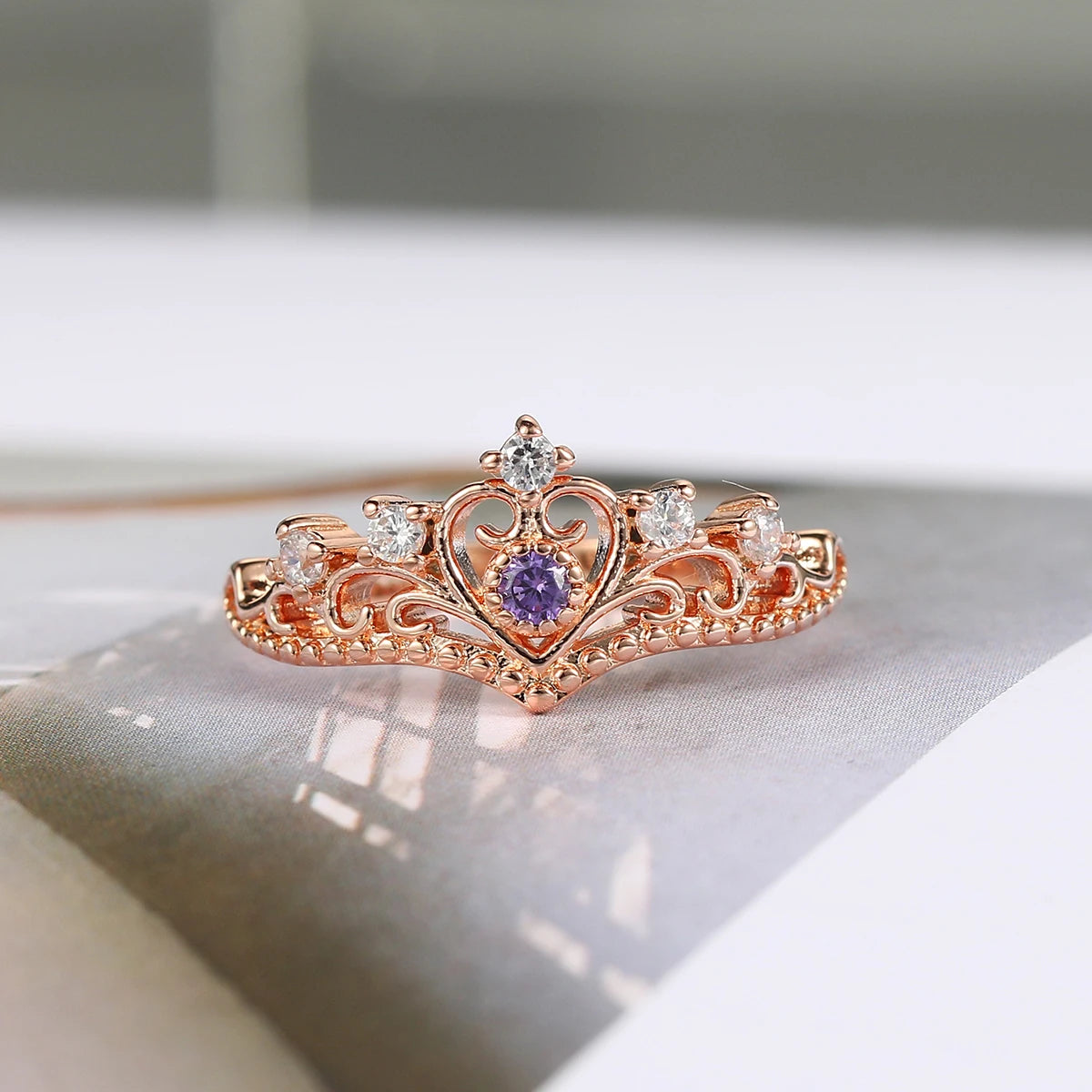 ZHOUYANG Crown Rings For Girls Party Finger Rings Rose Gold Color Brand Crystal Jewelry for women Anel KBR212