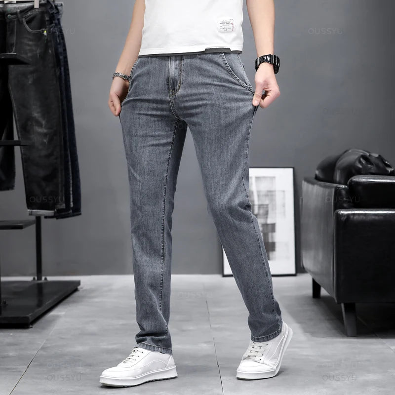 2024 Stretch Skinny Jeans Men Fashion Casual Slim Fit Denim Designer Elastic Pants Grey Brand Trousers Male Large size 38 40