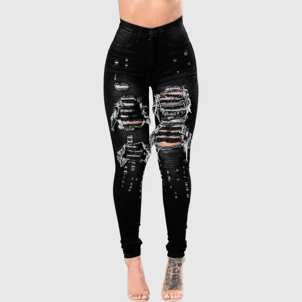 2023 Autumn High Waist Ripped Jeans For Women Fashion Stretch Skinny Denim Pencil Pants Casual Slim Trousers S-3XL