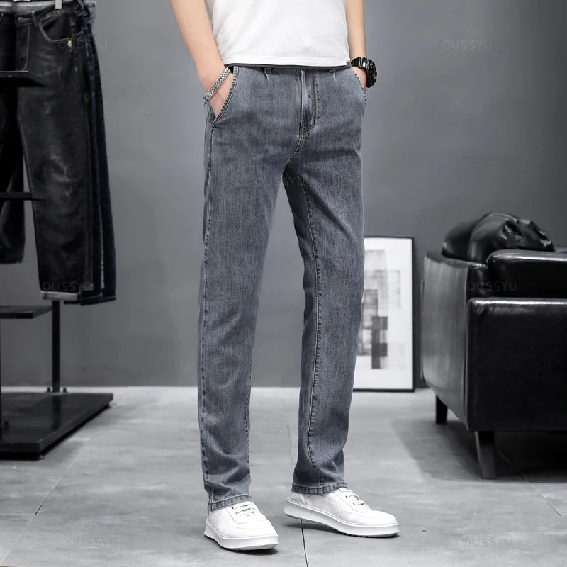 2024 Stretch Skinny Jeans Men Fashion Casual Slim Fit Denim Designer Elastic Pants Grey Brand Trousers Male Large size 38 40