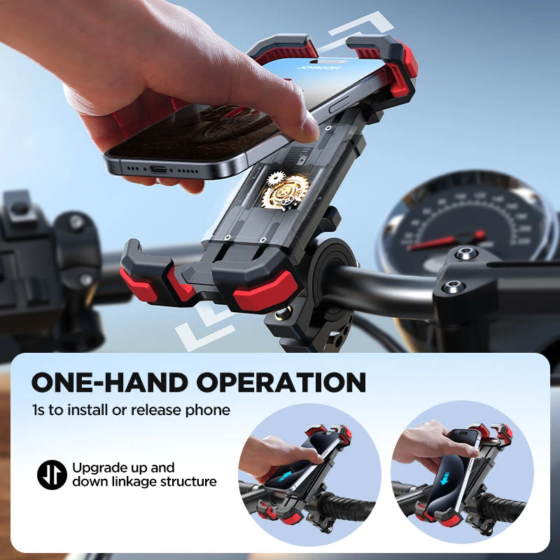 Joyroom Bike Phone Mount Motorcycle Phone Holder Upgrade Adjustable Cell Holder Bicycle Scooter Handlebar Cradle Clip for iPhone