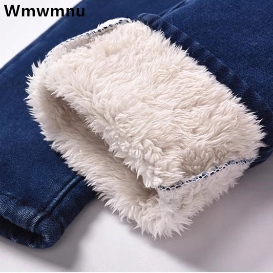 Winter Lamb Fluff Denim Pencil Pants Women Thicken Big Size 34 Jeans High Waist Stretch Jeansy Fleece Lined Warm Slim Vaqueros