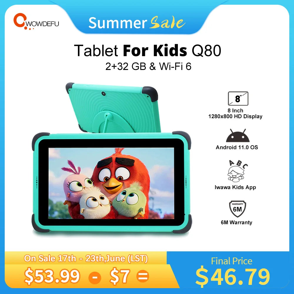 CWOWDEFU Kids Tablet 8 Inch HD 1280x800 Android 11.0 Wifi 6 5+8MP Camera Google Play Tablets for Children Students 2GB 32GB Gift