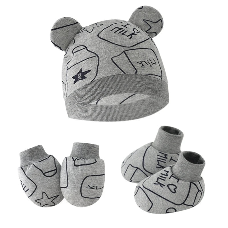 3pcs/set Cotton Newborn Cap with Anti Scratch Mittens and Foot Cover Infant Warm Headwear Baby Gloves with Socks Set