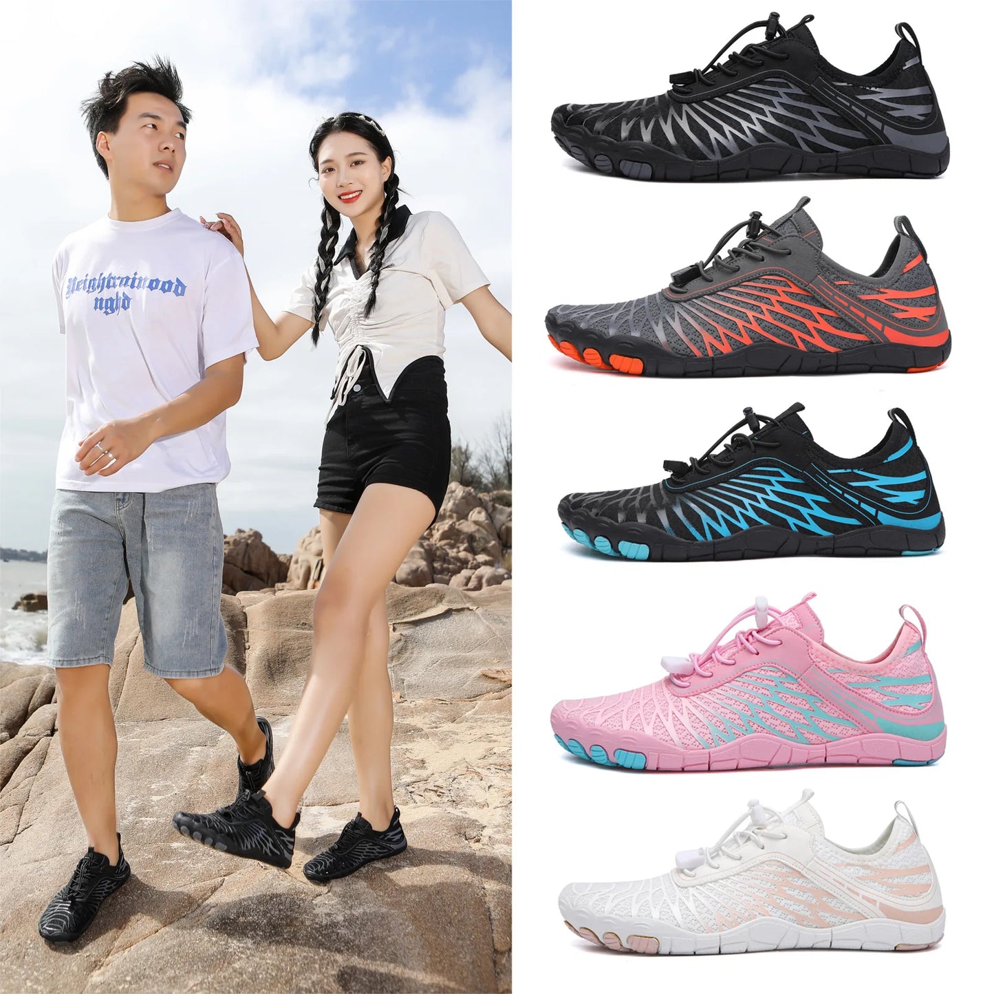 New Design Water Aqua Shoes Women Men Barefoot Five Fingers Swimming Shoes Breathable Hiking Wading Fitness Sports Sneakers