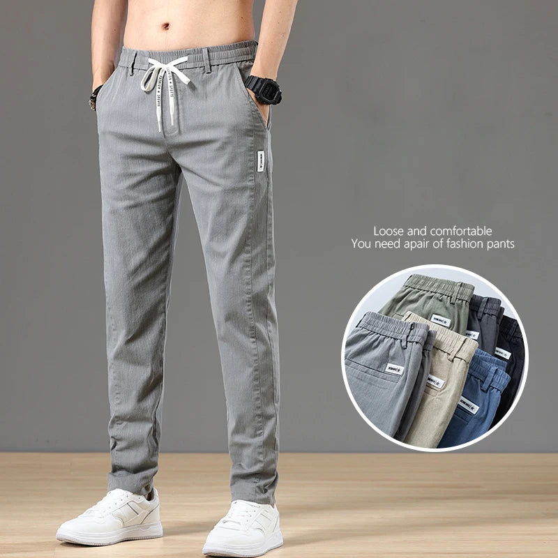 2023 Spring Men's Trousers Classic Version Cotton Solid Color Fashion Full Length Grey Business Casual Jeans Pants Male